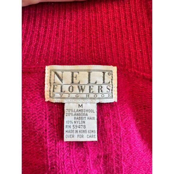 Vintage Nell Flower Angora Lambswool Blend Cable Detail Sweater Fuscia Pink - M - Picture 3 of 5